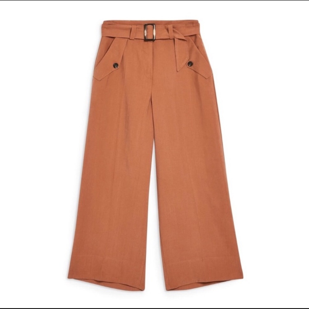 Topshop Belted Wide Leg Crop Trousers In Rust
